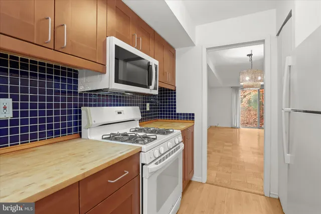 a kitchen with a stove and a microwave