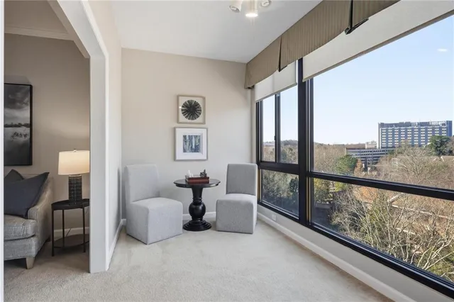 a living room with furniture and potted plant