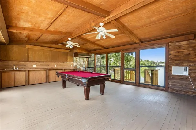 a view of a porch with a large window