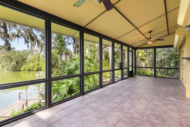 a view of a building with a glass door