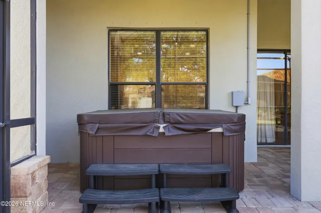 a view of a garden with a bench