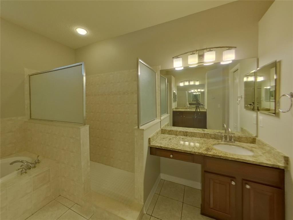 Undisclosed Address Valrico, FL 33596 - Photo 7 of 16 a bathroom with a granite countertop sink a mirror and a shower
