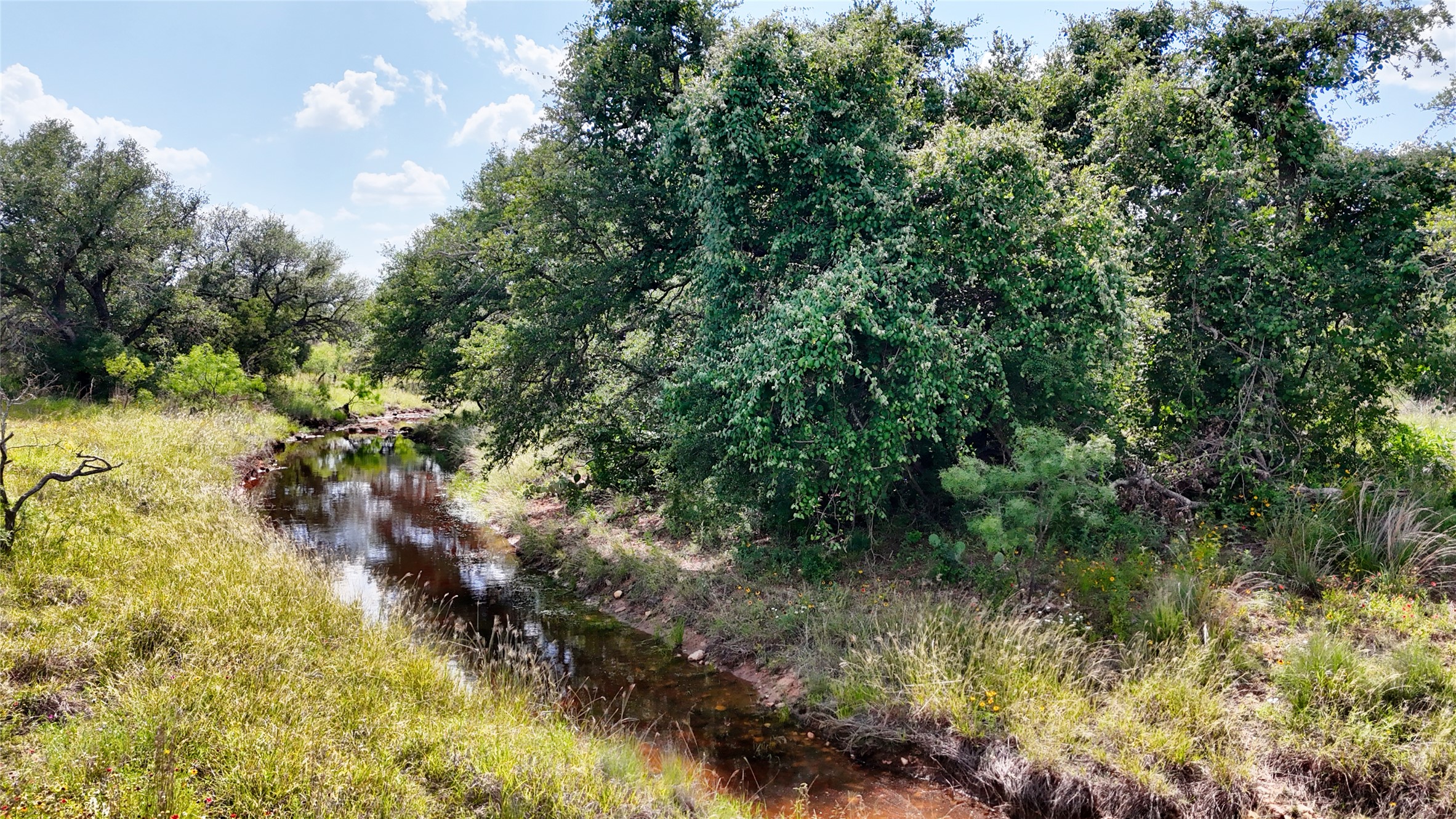 18248 Bode Peak Road Pontotoc, TX 76869 - Photo 8 of 17 A tranquil stream meanders through a verdant landscape under a bright sky.