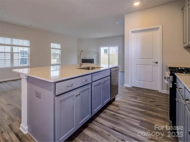 a kitchen with a sink and cabinets