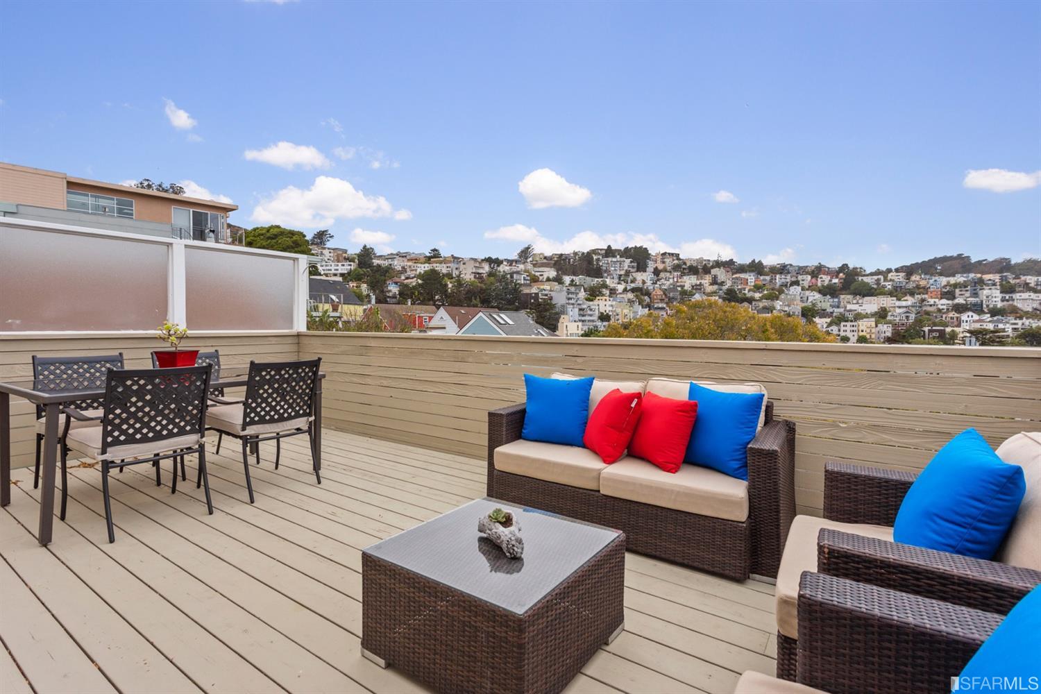 26 Eagle Street San Francisco, CA 94114 - Photo 17 of 56 a roof deck with couches and potted plants with wooden floor