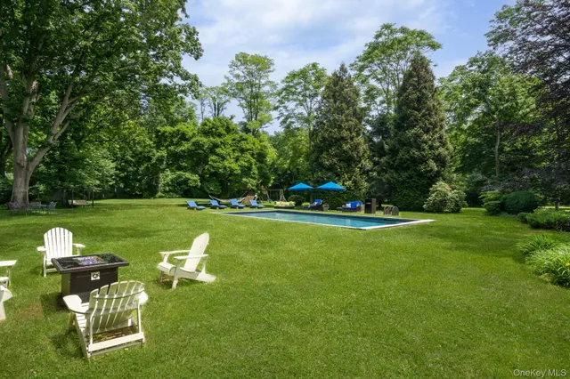 a view of pool with a yard