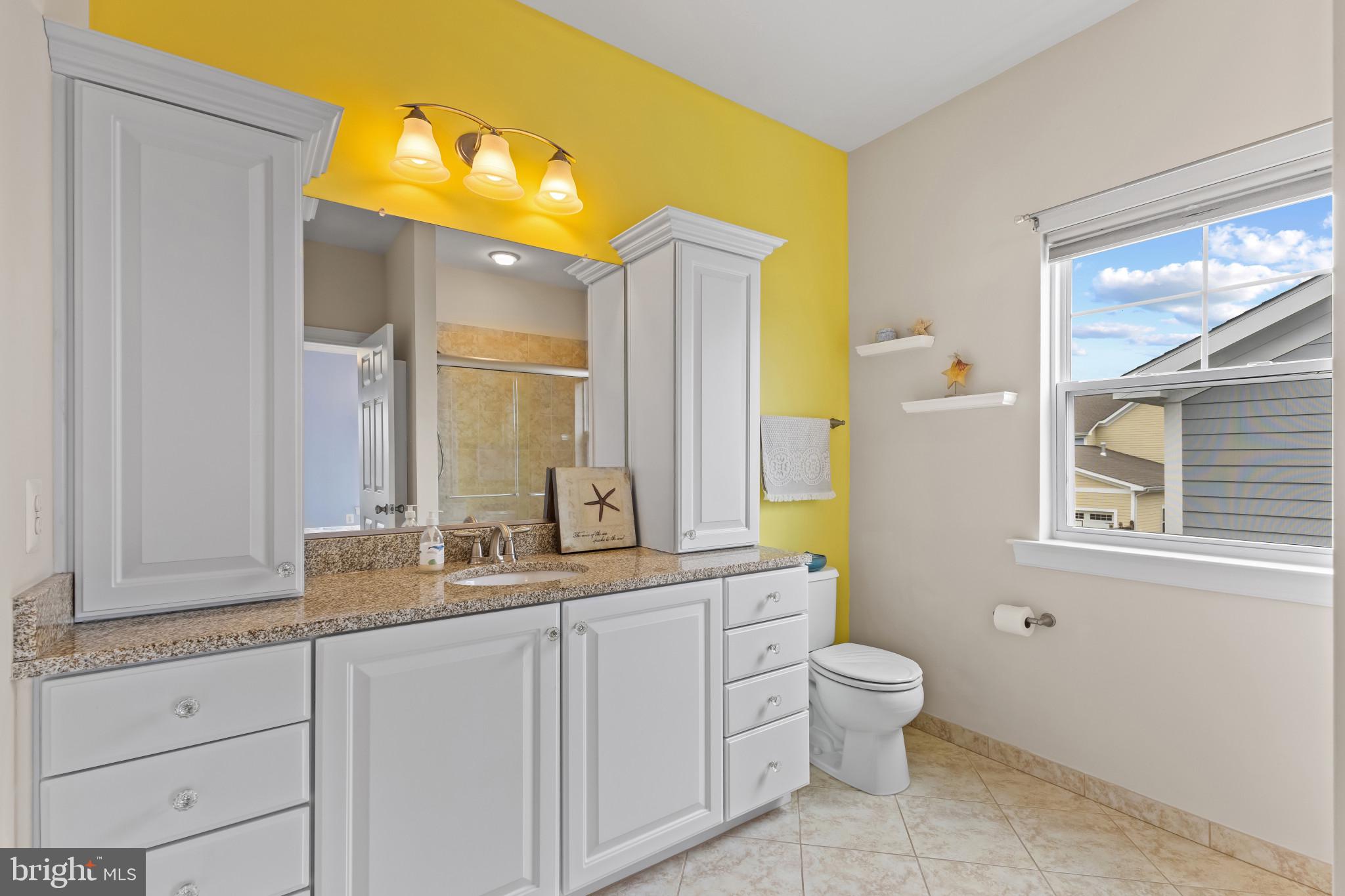 132 Claiborne Street Chester, MD 21619 - Photo 23 of 40 a bathroom with a granite countertop toilet sink and mirror