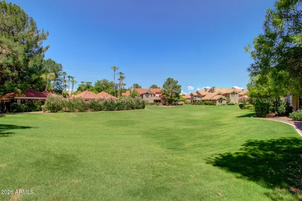 a yard with some trees in the background
