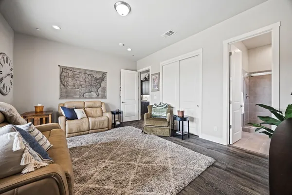 a living room with furniture