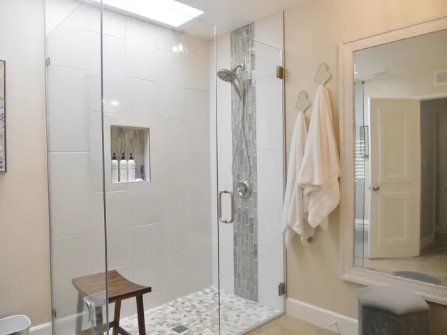 a bathroom with a shower