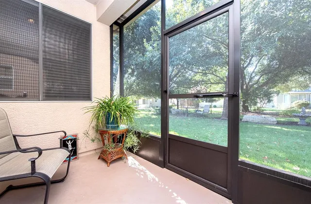 a building outdoor space with seating