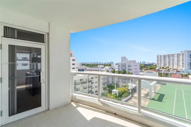 a view of a balcony with city view