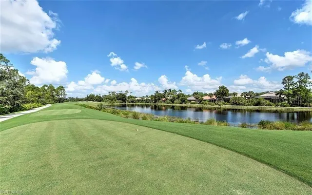 a view of a lake with houses in the back