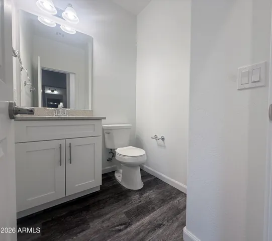 a bathroom with a toilet a sink and mirror