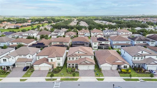 an aerial view of residential houses with outdoor space