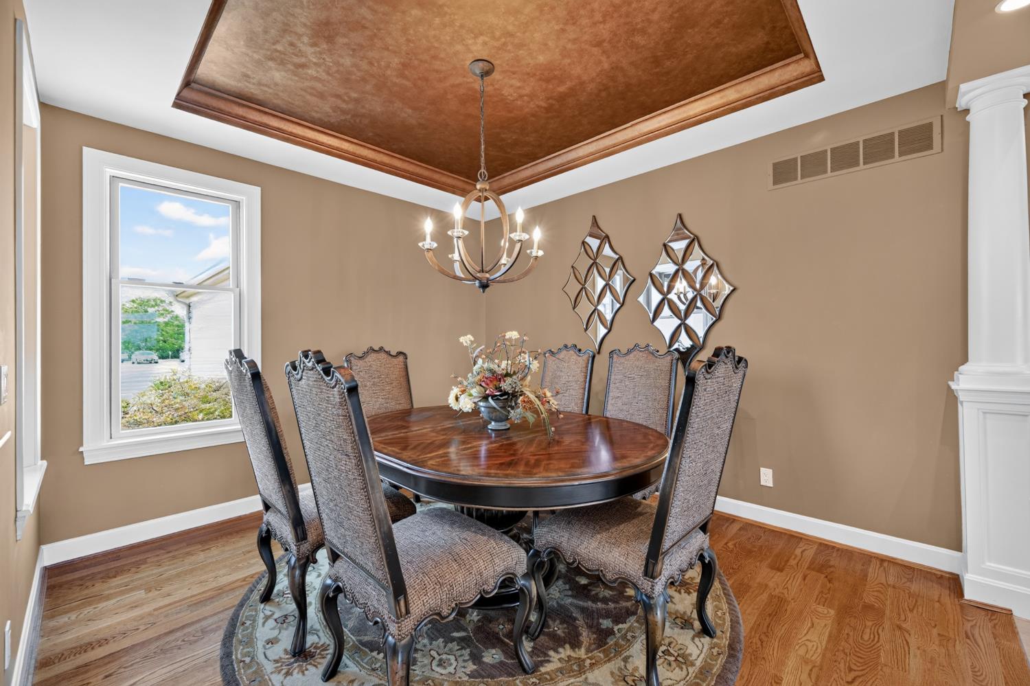 20980 State Line Road Lawrenceburg, IN 47025 - Photo 14 of 99 Formal Dining Room with trey ceiling and chandelier
