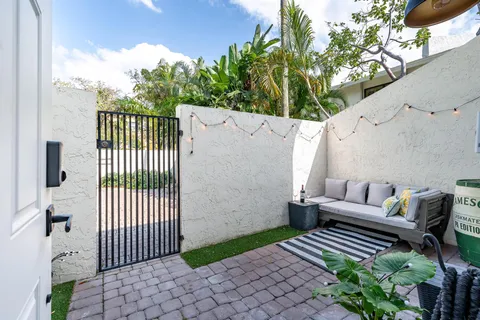 a view of a porch with a bench
