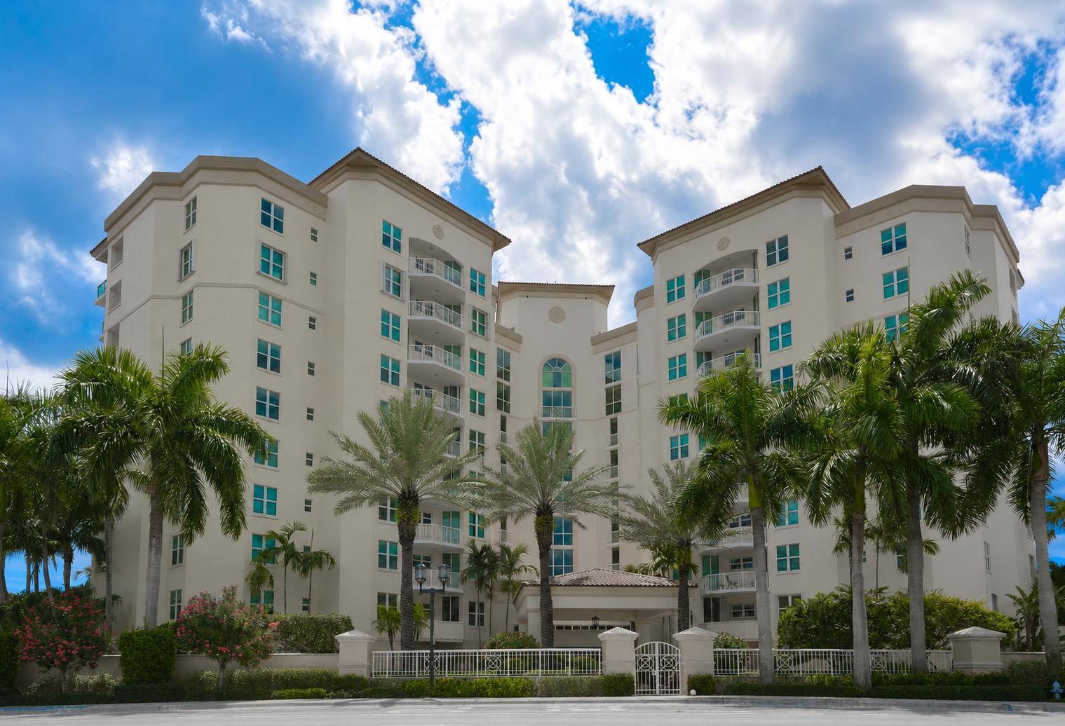 a front view of a multi story building