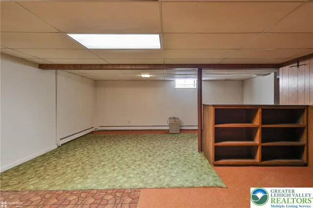 a view of a room with shelves