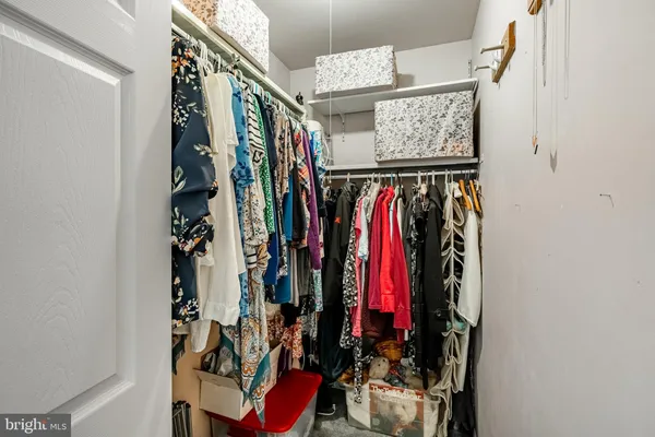 a view of walk in closet with clothes