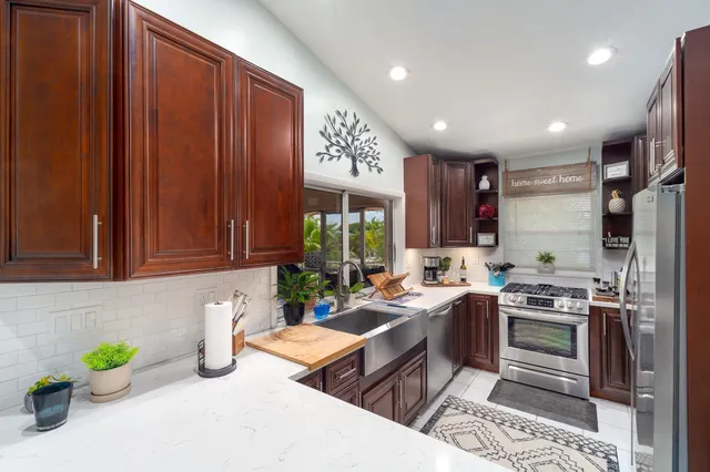 a kitchen with lots of counter top space