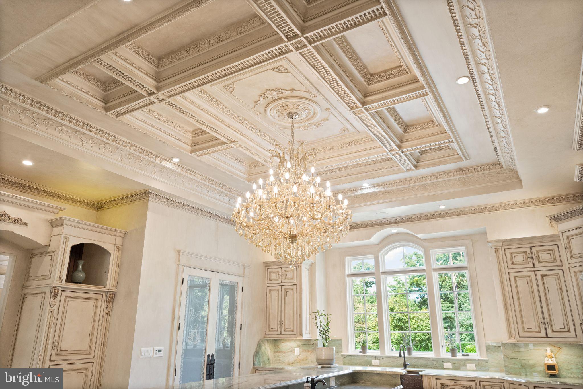 938 Peacock Station Road McLean, VA 22102 - Photo 12 of 50 Coffered Kitchen Ceiling w Crystal Chandelier