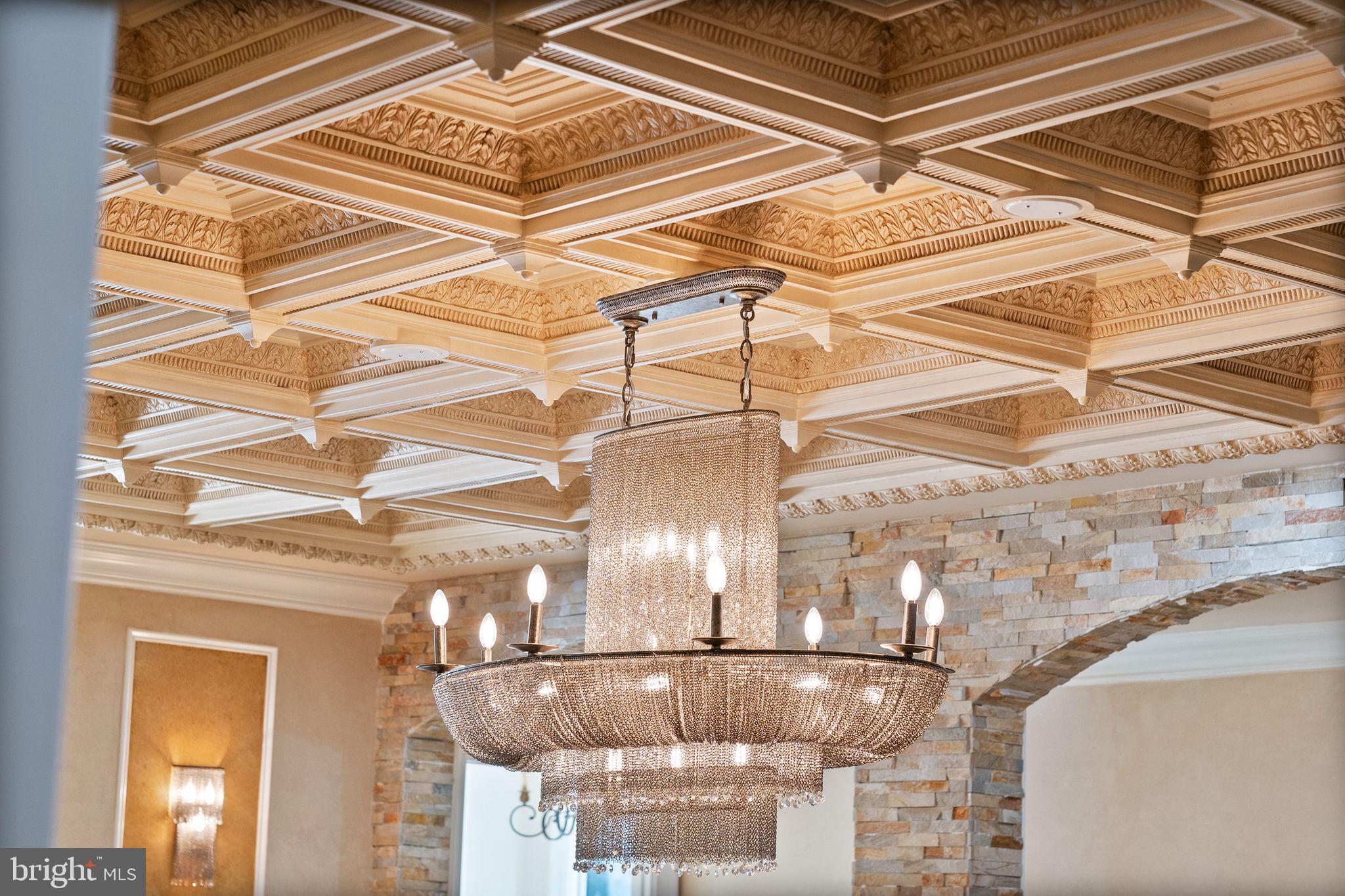 938 Peacock Station Road McLean, VA 22102 - Photo 42 of 50 Lower Level Coffered Ceiling & Chandelier