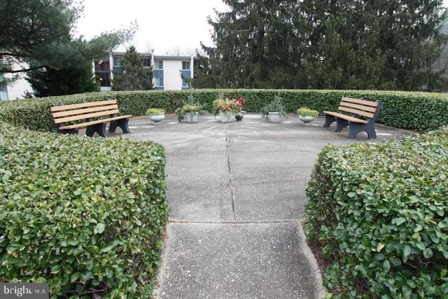 a view of a bench in a yard