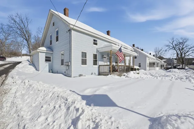 a view of a building with snow