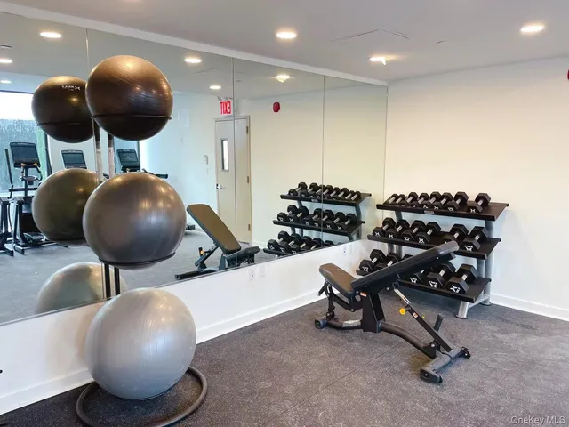 a view of a room with gym equipment