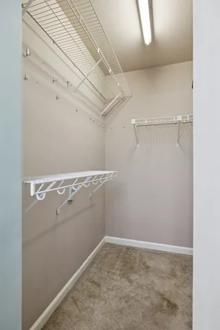 a view of a room with racks on the wall