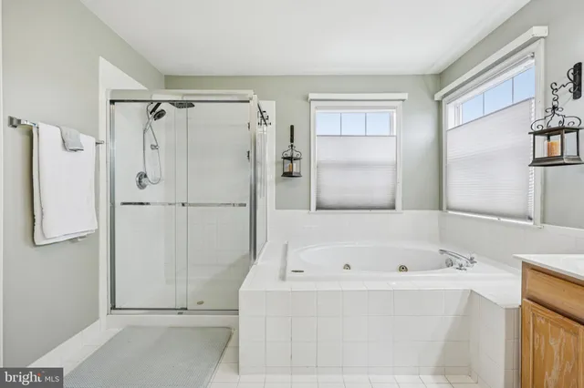 a bathroom with a bathtub and a shower