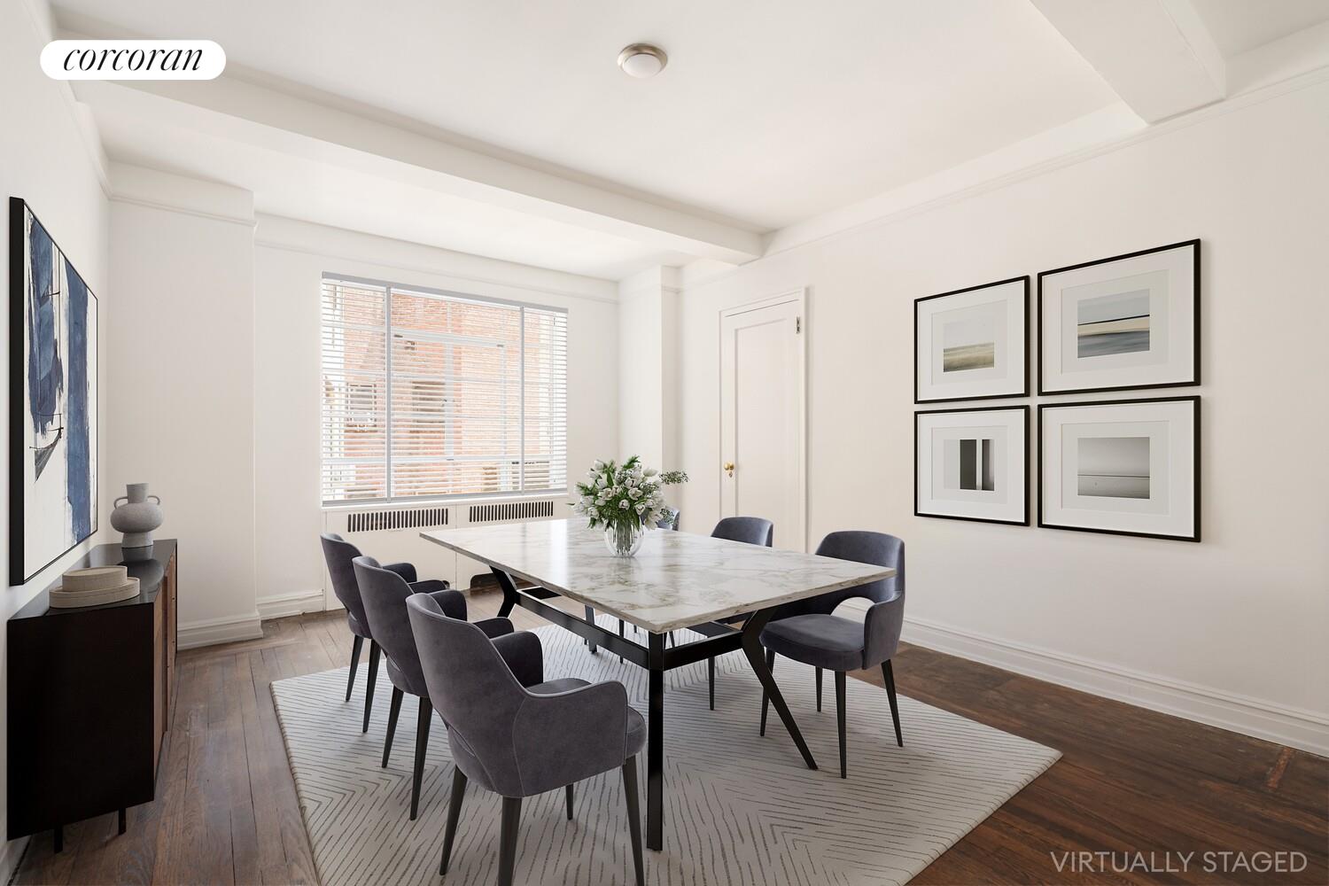 5 Riverside Drive, Unit 5A Manhattan, NY 10023 - Photo 3 of 13 a view of a dining room with furniture window and wooden floor