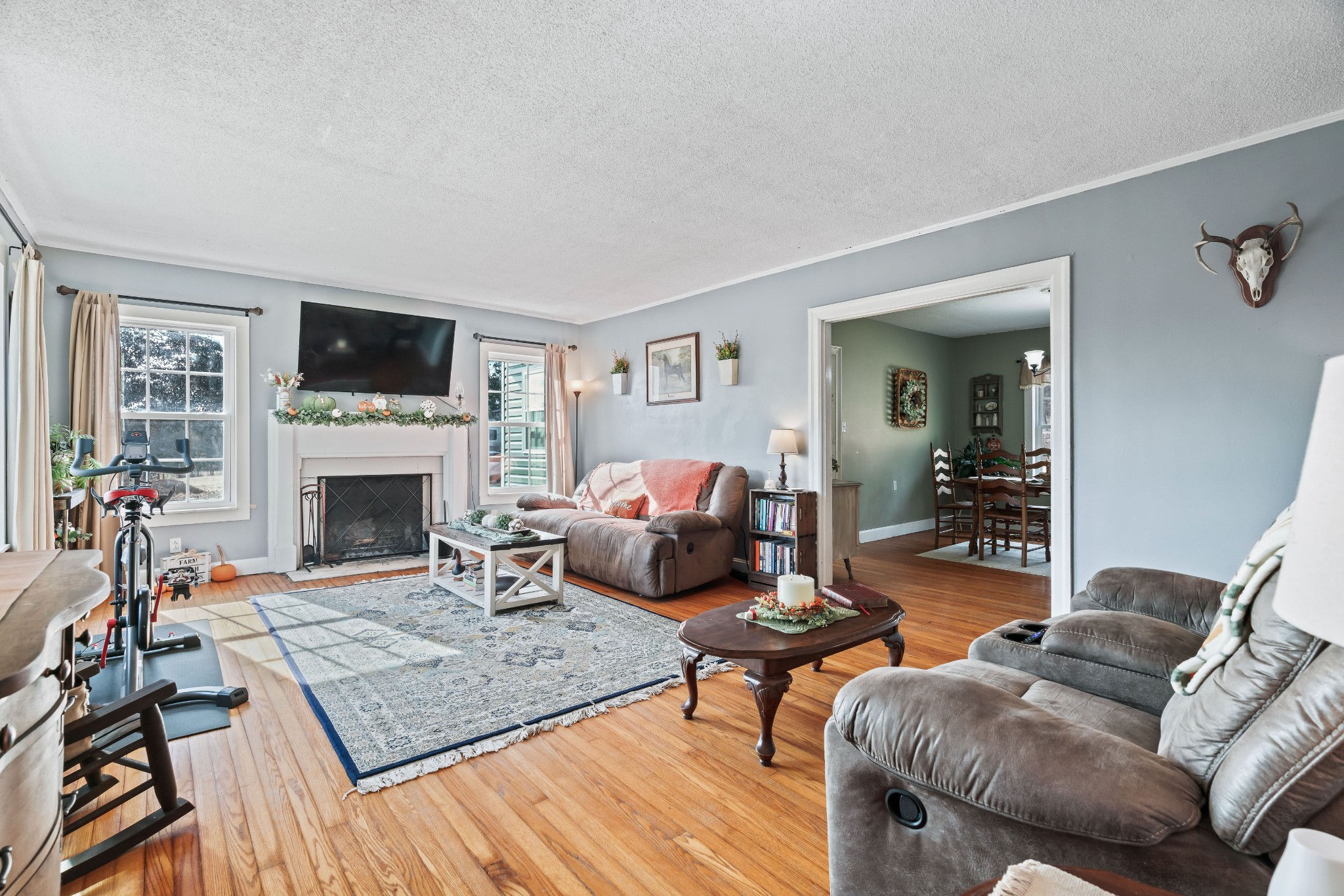 345 Wabash Road Mulberry, TN 37359 - Photo 8 of 63 a living room with furniture a flat screen tv and a fireplace