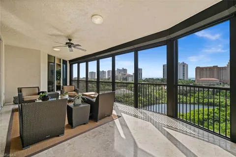 a view of a balcony with couch