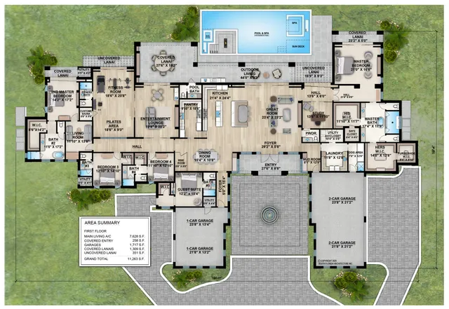 aerial view of a house with a outdoor space