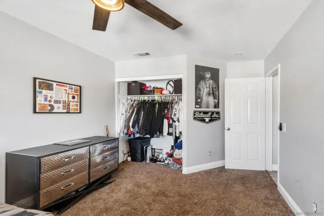 a view of a livingroom with furniture and closet
