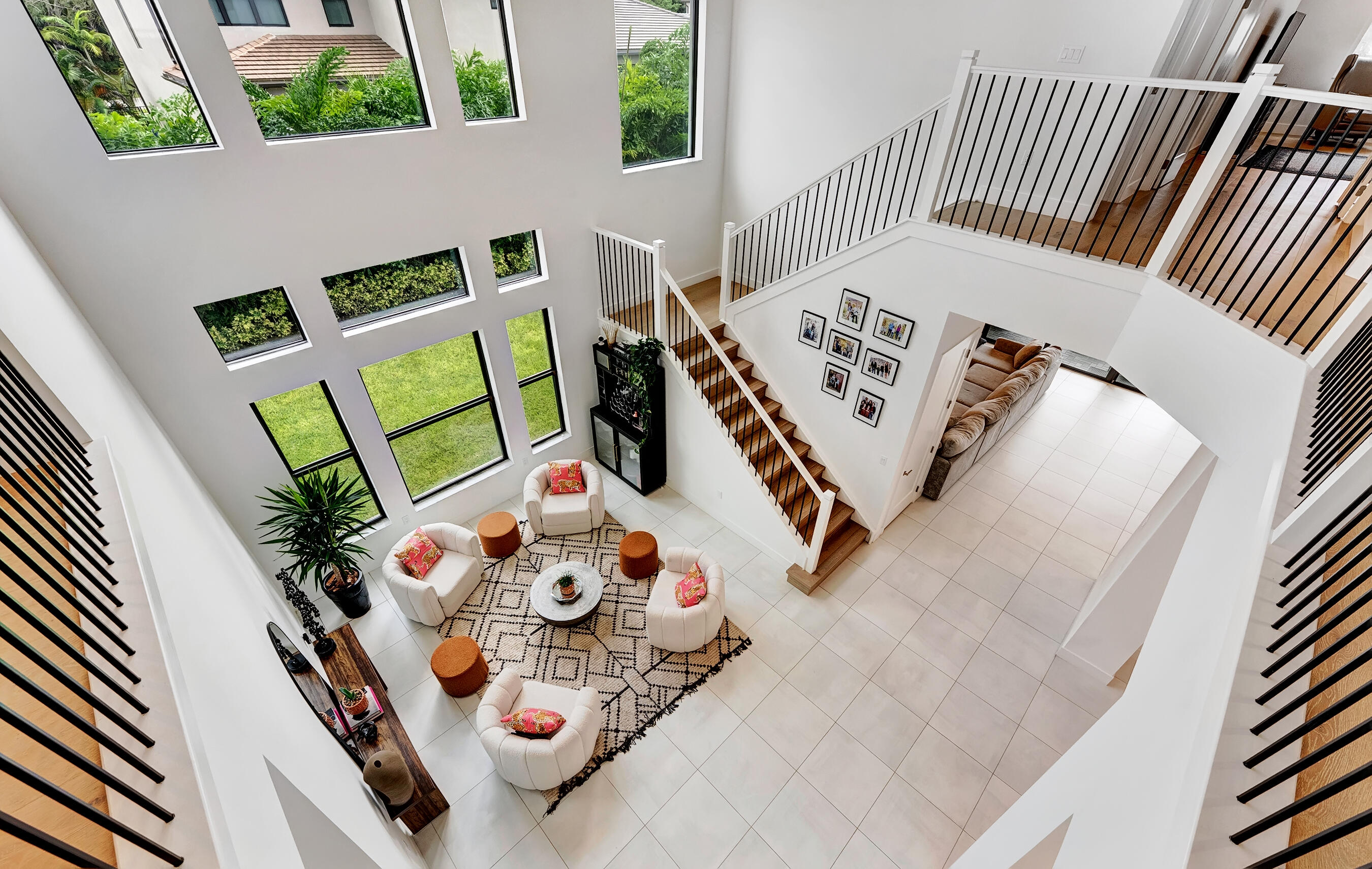 an aerial view of a house with a window