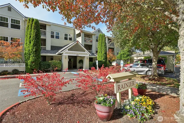front view of a building with a garden