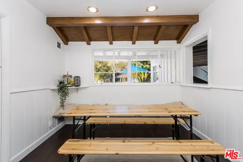 a room with table and window