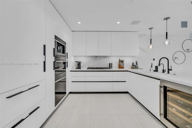 a view of a blue building with many windows