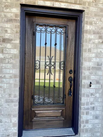 a view of a chandelier in a room