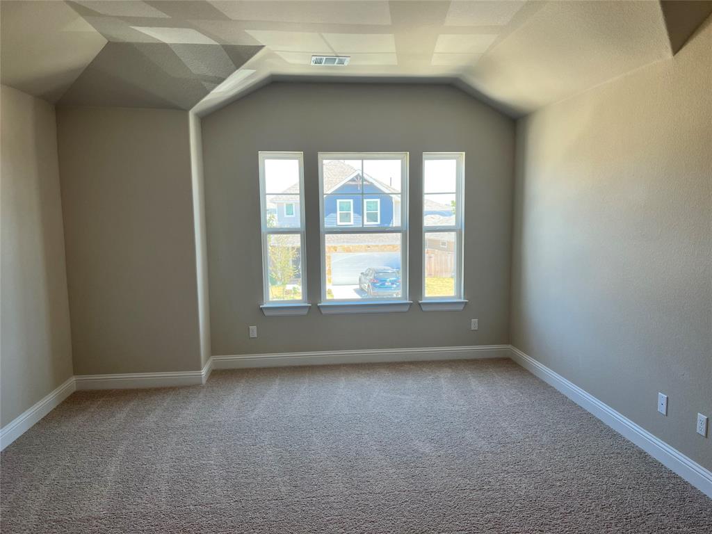 128 Free Stone Drive Georgetown, TX 78628 - Photo 11 of 29 Spacious room featuring a tray ceiling, triple windows, neutral wall tones, plush carpeting, and white baseboards