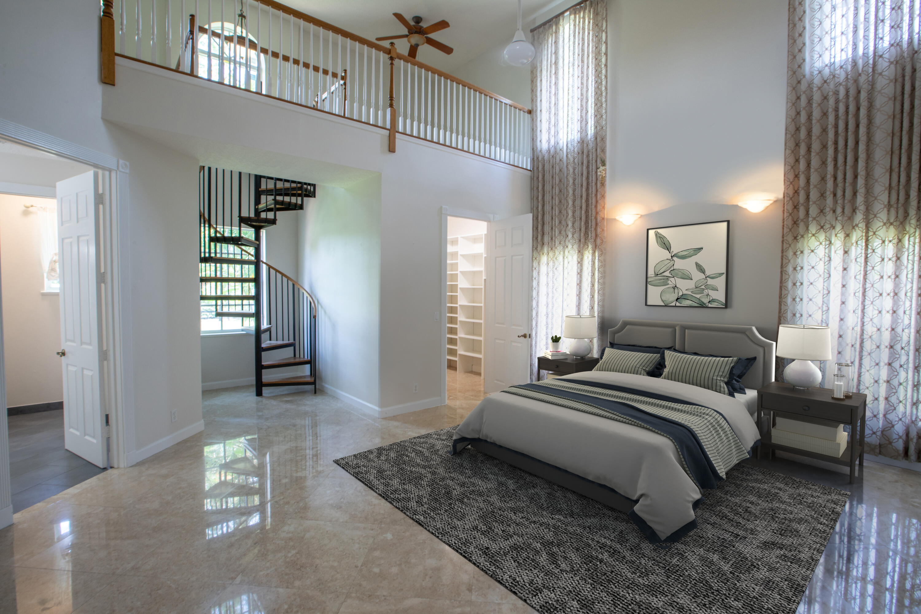 13230 Running Water Road Palm Beach Gardens, FL 33418 - Photo 9 of 32 a spacious bedroom with a bed and a chandelier