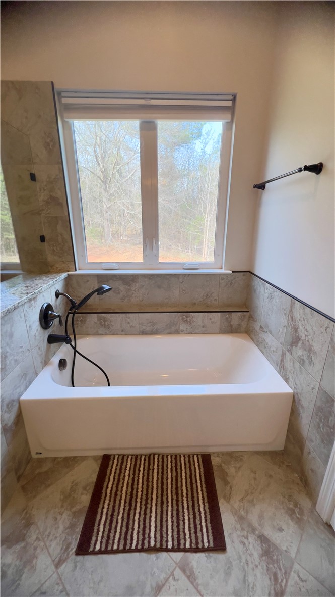 160 Hudgins Lake Road Townville, SC 29689 - Photo 25 of 41 An inviting soaking tub awaits, framed by a window with serene natural views.