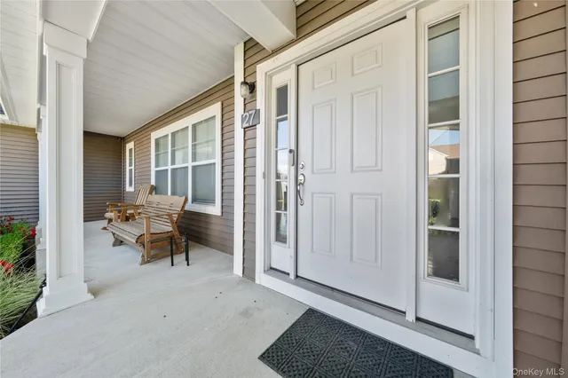 an outdoor view with patio