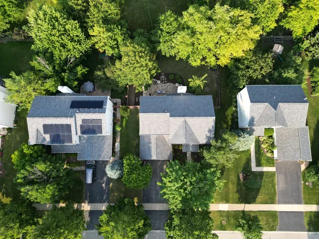 an aerial view of a chairs