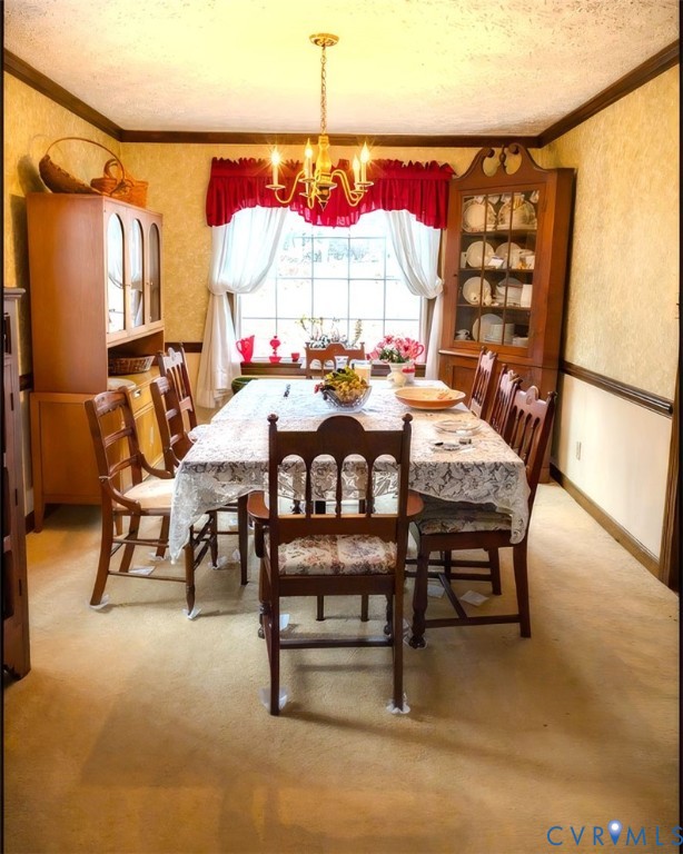9525 Alfaree Road Richmond, VA 23237 - Photo 9 of 20 Dining area with ornamental molding, a chandelier,