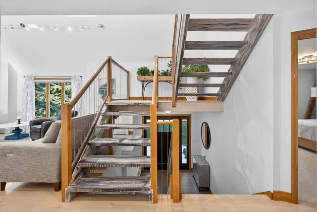 a view of a room with racks on the wall