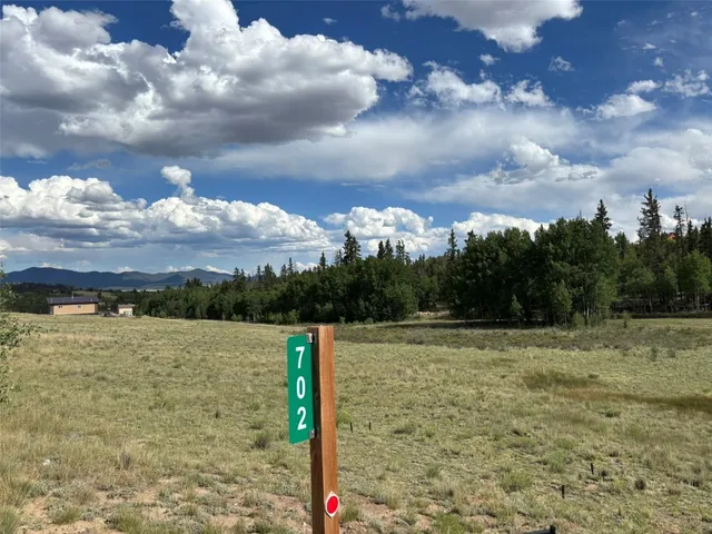 a view of a field with an trees in back